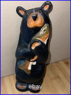 Big Sky Carvers Jeff Fleming 12 Wood Carved Black Bear with Fish Hand Painted
