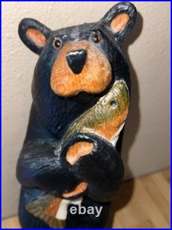 Big Sky Carvers Jeff Fleming 12 Wood Carved Black Bear with Fish Hand Painted