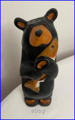 Big Sky Carvers Jeff Fleming 12 Wood Carved Black Bear with Fish Hand Painted
