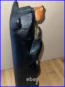 Big Sky Carvers Jeff Fleming 12 Wood Carved Black Bear with Fish Hand Painted