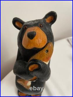 Big Sky Carvers Jeff Fleming 12 Wood Carved Black Bear with Fish Hand Painted