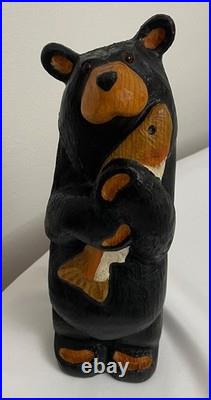 Big Sky Carvers Jeff Fleming 12 Wood Carved Black Bear with Fish Hand Painted