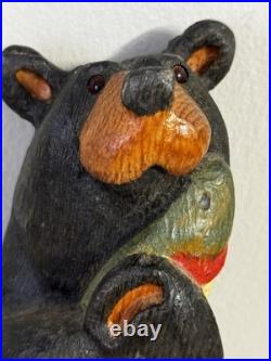 Big Sky Carvers Jeff Fleming 12 Wood Carved Black Bear with Fish Hand Painted