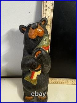 Big Sky Carvers Jeff Fleming 12 Wood Carved Black Bear with Fish Hand Painted