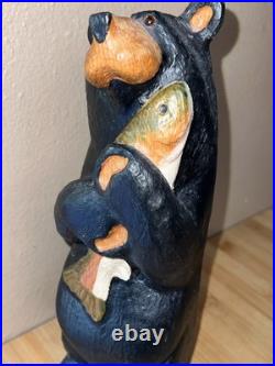Big Sky Carvers Jeff Fleming 12 Wood Carved Black Bear with Fish Hand Painted