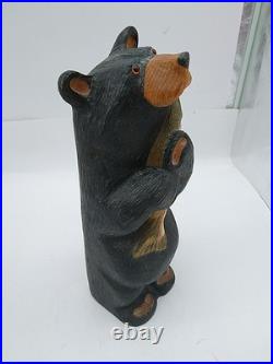 Big Sky Carvers Jeff Fleming 12 Wood Carved Black Bear with Fish Hand Painted