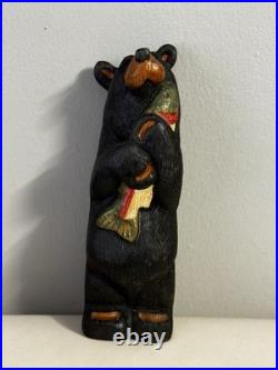 Big Sky Carvers Jeff Fleming 12 Wood Carved Black Bear with Fish Hand Painted