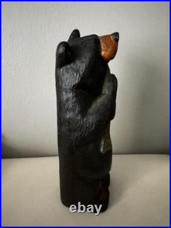 Big Sky Carvers Jeff Fleming 12 Wood Carved Black Bear with Fish Hand Painted