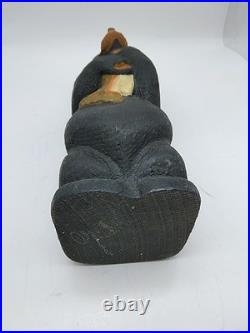 Big Sky Carvers Jeff Fleming 12 Wood Carved Black Bear with Fish Hand Painted