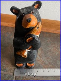 Big Sky Carvers Jeff Fleming 12 Wood Carved Black Bear with Fish Hand Painted