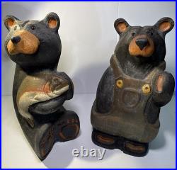 Big Sky Carvers Jeff Fleming 15 & 9Wood Bear with Salmon Fish & Overalls