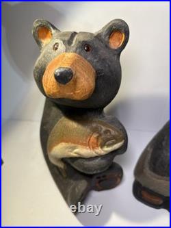 Big Sky Carvers Jeff Fleming 15 & 9Wood Bear with Salmon Fish & Overalls