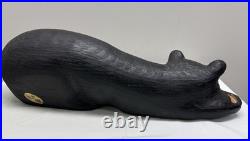 Big Sky Carvers Jeff Fleming 21 Solid Wood Lounging Black Bear Shelf Sitter