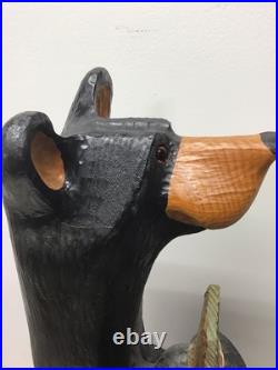 Big Sky Carvers Jeff Fleming 32.5 Standing Bear withTrout Western Pine Sculpture Big Sky Carvers Jeff Fleming 32.5 Standing Bear withTrout Western Pine Sculpture