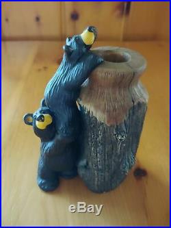 Big Sky Carvers Jeff Fleming Bearfoots Best Buds Log Vase Black Bear Figurine