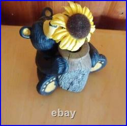 Big Sky Carvers Jeff Fleming Bearfoots Missy Black Bear Sunflower Vase Figurine