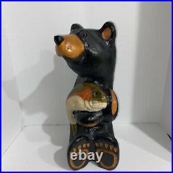 Big Sky Carvers Jeff Fleming Large Carved Pine Wood Bear with Salmon