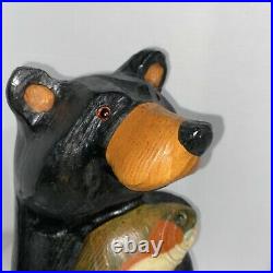 Big Sky Carvers Jeff Fleming Large Carved Pine Wood Bear with Salmon