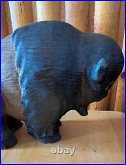 Big Sky Carvers Jeff Fleming Pine Wood Carved Bison Sculpture