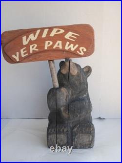 Big Sky Carvers Jeff Fleming Roy Bear Wipe Yer Paws Sign Solid Wood 19.5