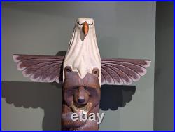 Big Sky Carvers/Jeff Fleming Wooden Totem Sculpture Bald Eagle Bear 37 inches