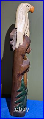 Big Sky Carvers/Jeff Fleming Wooden Totem Sculpture Bald Eagle Bear 37 inches