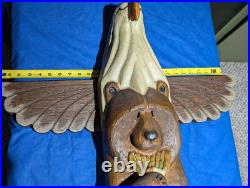 Big Sky Carvers/Jeff Fleming Wooden Totem Sculpture Bald Eagle Bear 37 inches