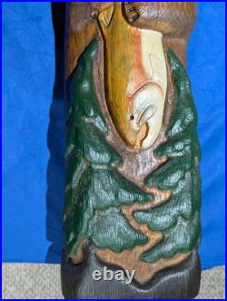 Big Sky Carvers/Jeff Fleming Wooden Totem Sculpture Bald Eagle Bear 37 inches