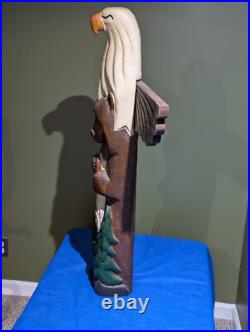 Big Sky Carvers/Jeff Fleming Wooden Totem Sculpture Bald Eagle Bear 37 inches