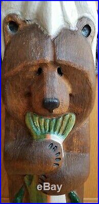 Big Sky Carvers LARGE Totem Bald Eagle Bear Fish Tree Hand Carved Wood 37 TALL