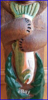 Big Sky Carvers LARGE Totem Bald Eagle Bear Fish Tree Hand Carved Wood 37 TALL
