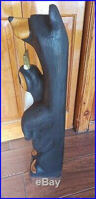 Big Sky Carvers Lou LARGE Hand Carved Wood Bear Fish Trout Statue 33 TALL