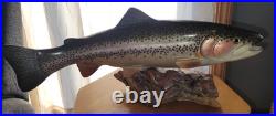 Big Sky Carvers Rainbow Trout On Burl Wood Signed B. Reel 17 long 7 hig