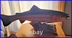 Big Sky Carvers Rainbow Trout On Burl Wood Signed B. Reel 17 long 7 hig