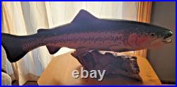 Big Sky Carvers Rainbow Trout On Burl Wood Signed B. Reel 17 long 7 hig