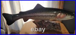 Big Sky Carvers Rainbow Trout On Burl Wood Signed B. Reel 17 long 7 hig