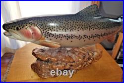 Big Sky Carvers Rainbow Trout On Burl Wood Signed B. Reel 17 long 7 hig