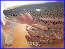 Big Sky Carvers Rainbow Trout On Burl Wood Signed B. Reel 17 long 7 hig