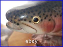 Big Sky Carvers Rainbow Trout On Burl Wood Signed B. Reel 17 long 7 hig