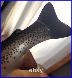 Big Sky Carvers Rainbow Trout On Burl Wood Signed B. Reel 17 long 7 hig