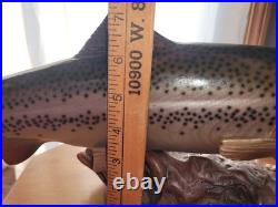 Big Sky Carvers Rainbow Trout On Burl Wood Signed B. Reel 17 long 7 hig