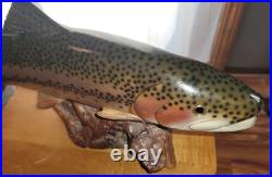 Big Sky Carvers Rainbow Trout On Burl Wood Signed B. Reel 17 long 7 hig