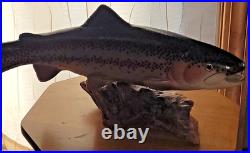 Big Sky Carvers Rainbow Trout On Burl Wood Signed B. Reel 17 long 7 hig