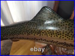 Big Sky Carvers Rainbow Trout On Burl Wood Signed B. Reel 17 long 7 hig