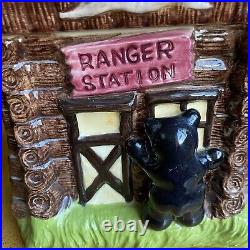Big Sky Carvers Ranger Station Bears Moose Log Cabin Ceramic Cookie Jar