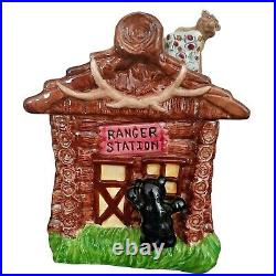 Big Sky Carvers Ranger Station Bears Moose Log Cabin Ceramic Cookie Jar RARE