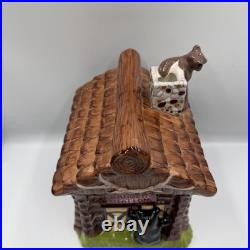 Big Sky Carvers Ranger Station Bears Moose Log Cabin Ceramic Cookie Jar Rare