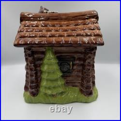 Big Sky Carvers Ranger Station Bears Moose Log Cabin Ceramic Cookie Jar Rare
