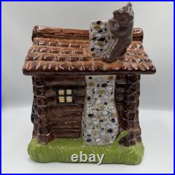 Big Sky Carvers Ranger Station Bears Moose Log Cabin Ceramic Cookie Jar Rare