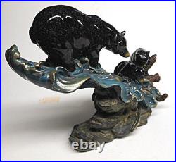Big Sky Home Schooled Statue Marc Pierce Mother Bear & Two Cubs Trout Fishing